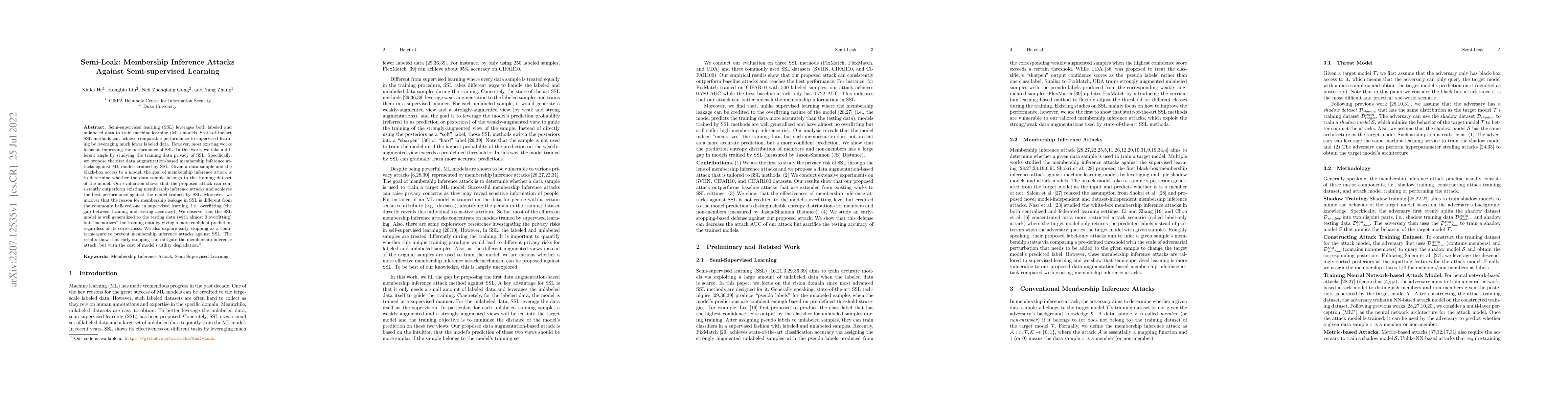 Thumbnail for Semi-Leak: Membership Inference Attacks Against Semi-supervised Learning