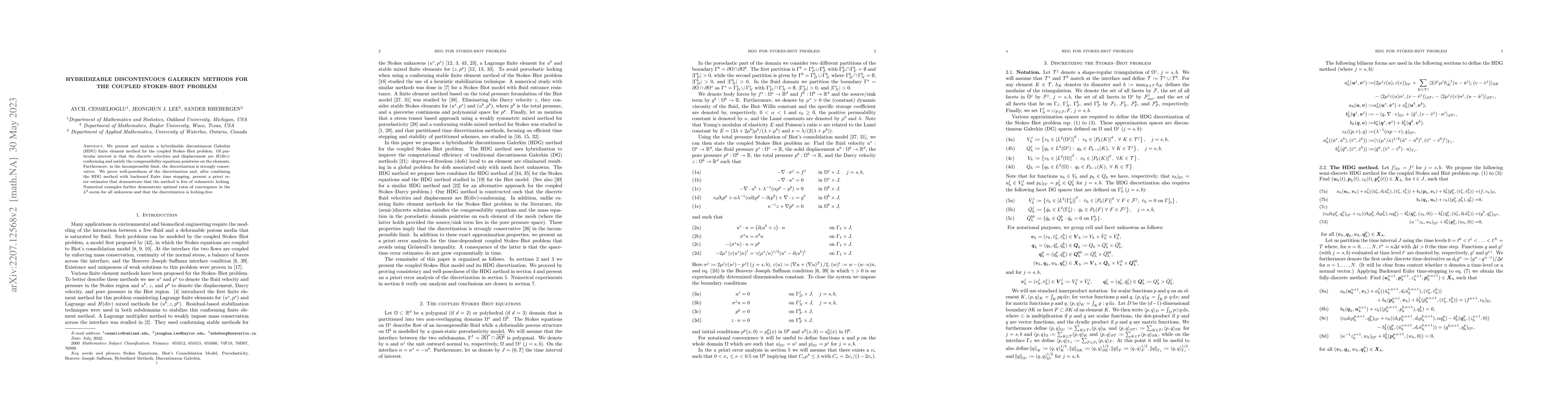 Thumbnail for Hybridizable discontinuous Galerkin methods for the coupled Stokes--Biot
  problem