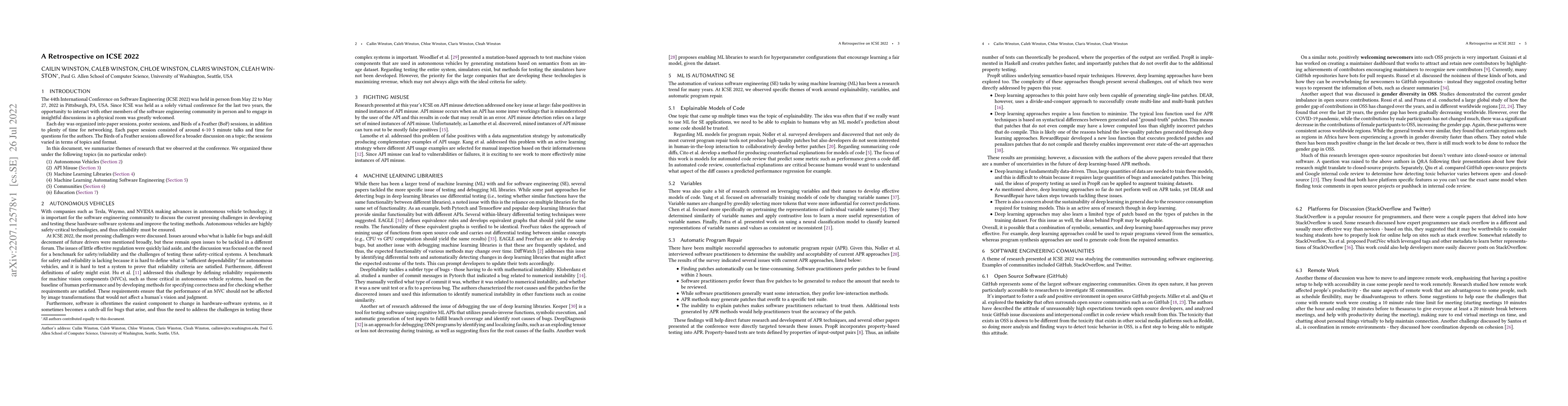 Thumbnail for A Retrospective on ICSE 2022