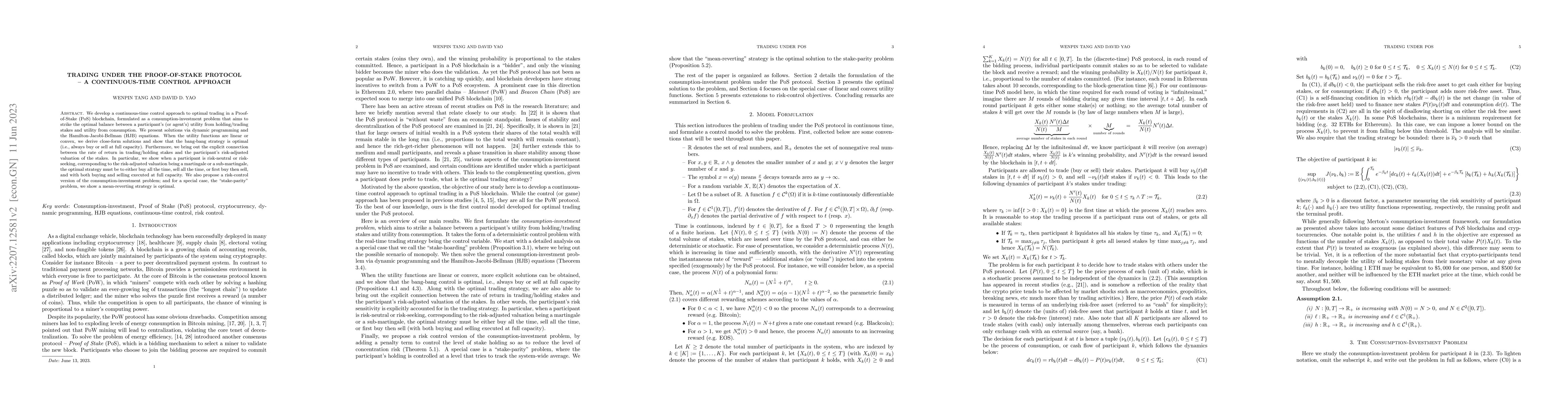 Thumbnail for Trading under the Proof-of-Stake Protocol -- a Continuous-Time Control
  Approach