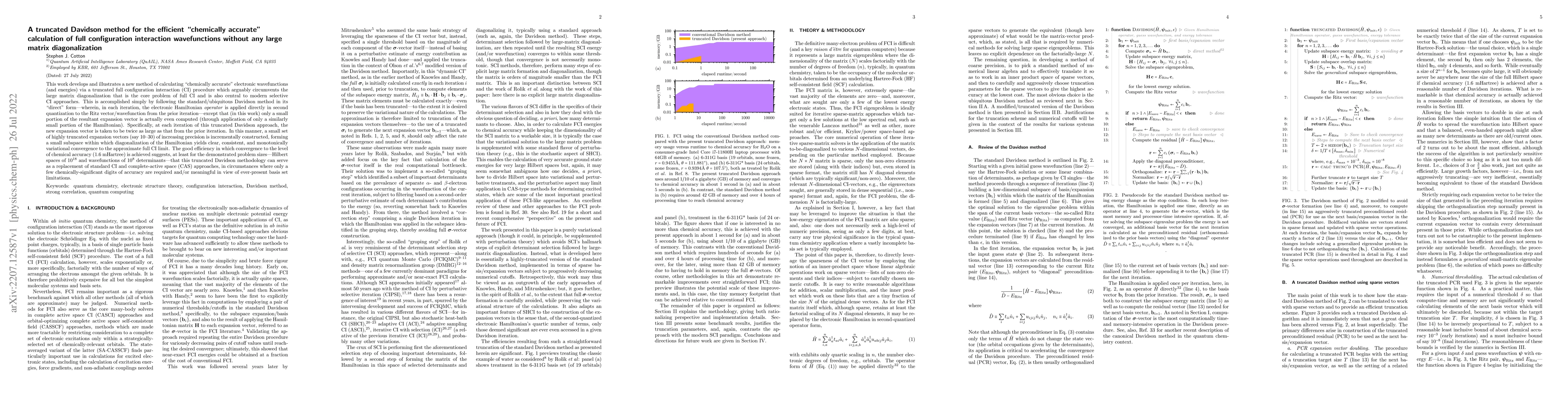 Thumbnail for A truncated Davidson method for the efficient "chemically accurate"
  calculation of full configuration interaction wavefunctions without any large
  matrix diagonalization