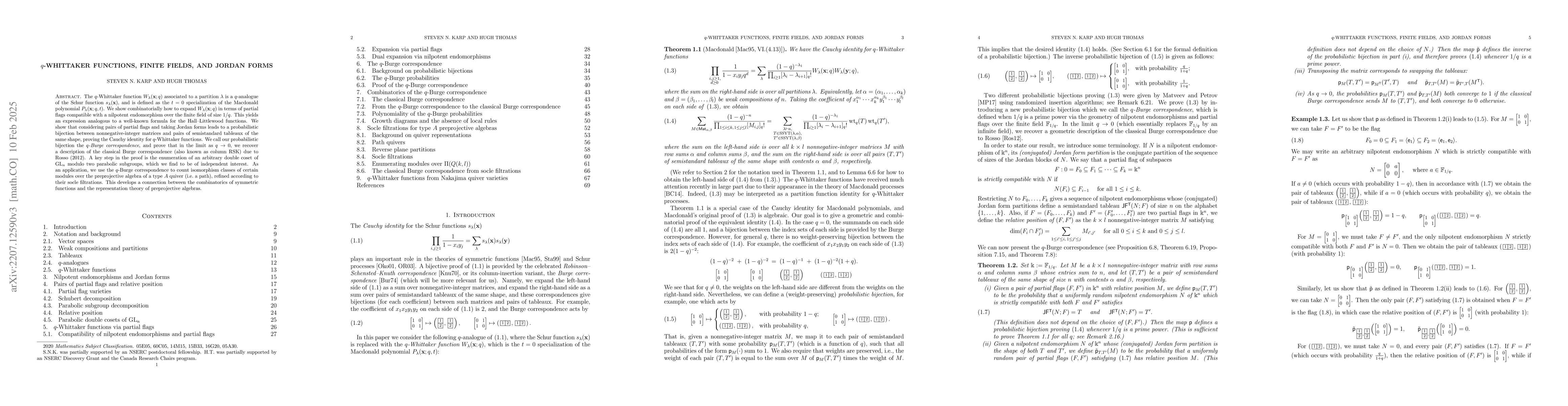Thumbnail for q-Whittaker functions, finite fields, and Jordan forms