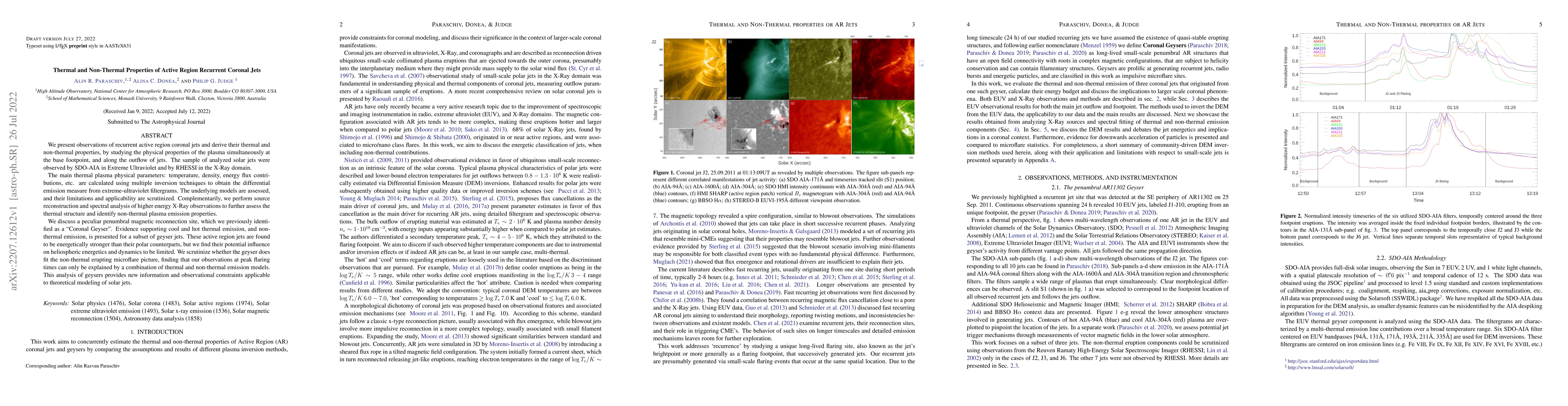 Thumbnail for Thermal and Non-Thermal Properties of Active Region Recurrent Coronal
  Jets