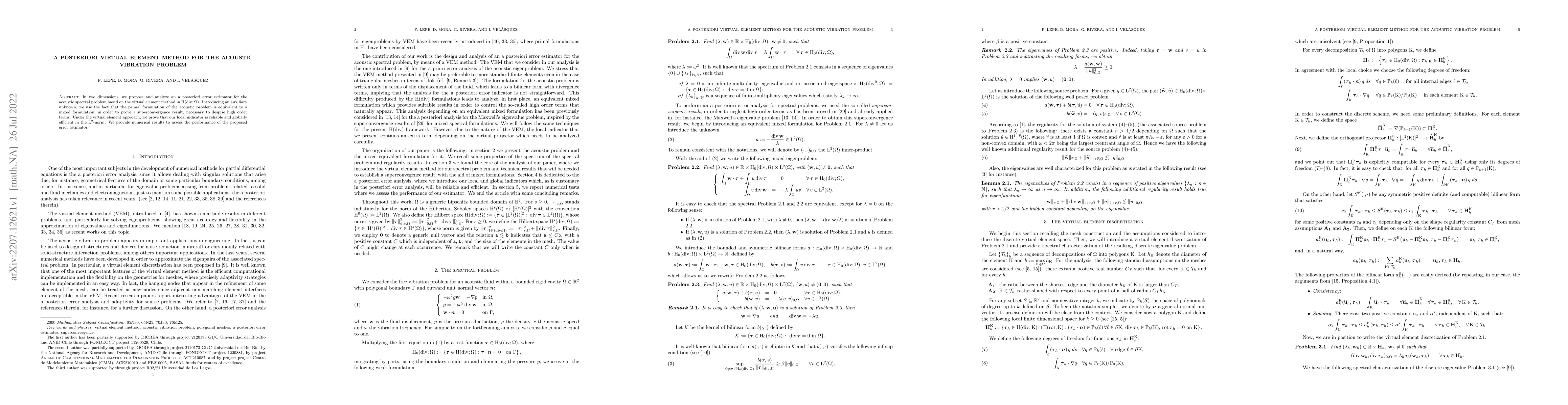 Thumbnail for A posteriori virtual element method for the acoustic vibration problem