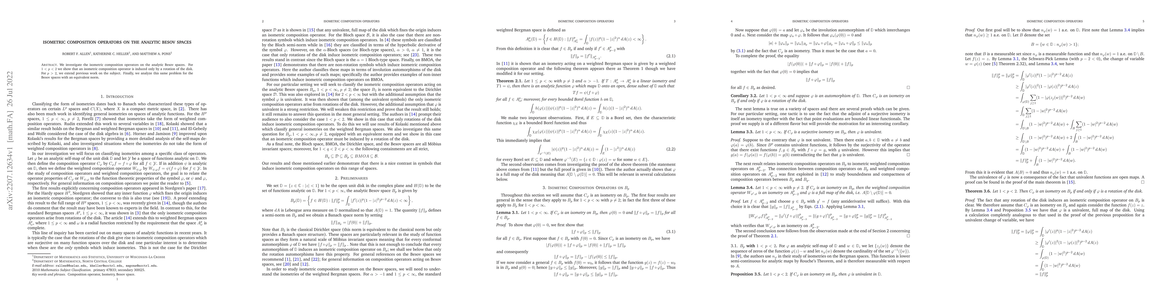 Thumbnail for Isometric composition operators on the analytic Besov spaces