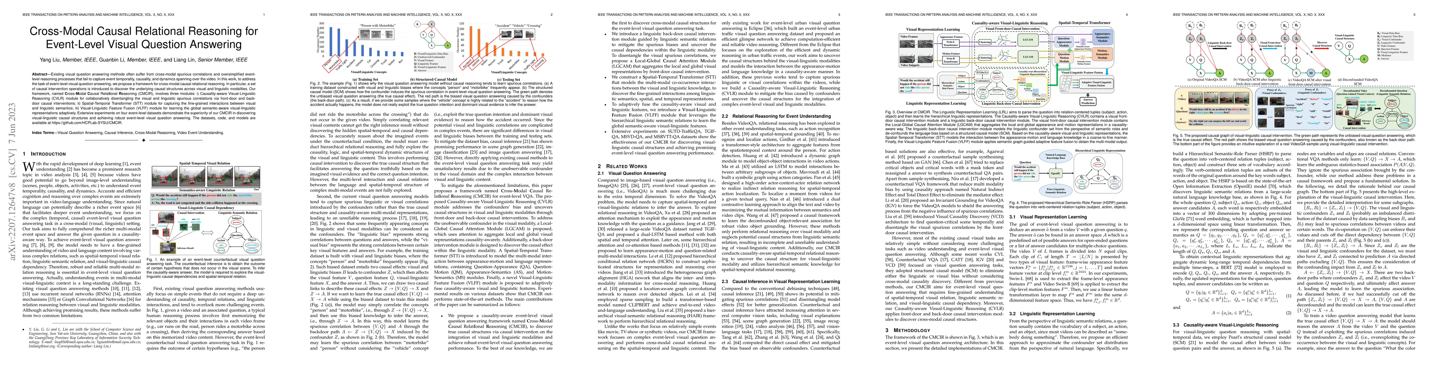 Thumbnail for Cross-Modal Causal Relational Reasoning for Event-Level Visual Question
  Answering