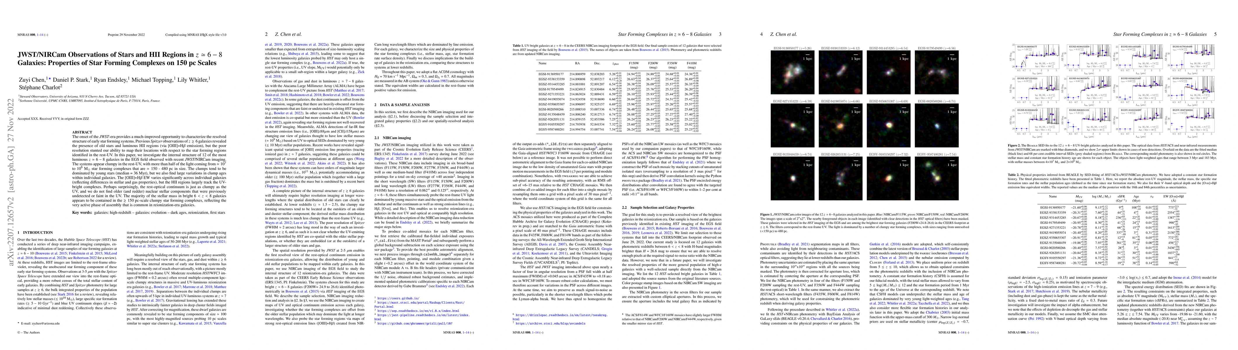 Thumbnail for JWST/NIRCam Observations of Stars and HII Regions in $z\simeq 6-8$
  Galaxies: Properties of Star Forming Complexes on 150 pc Scales