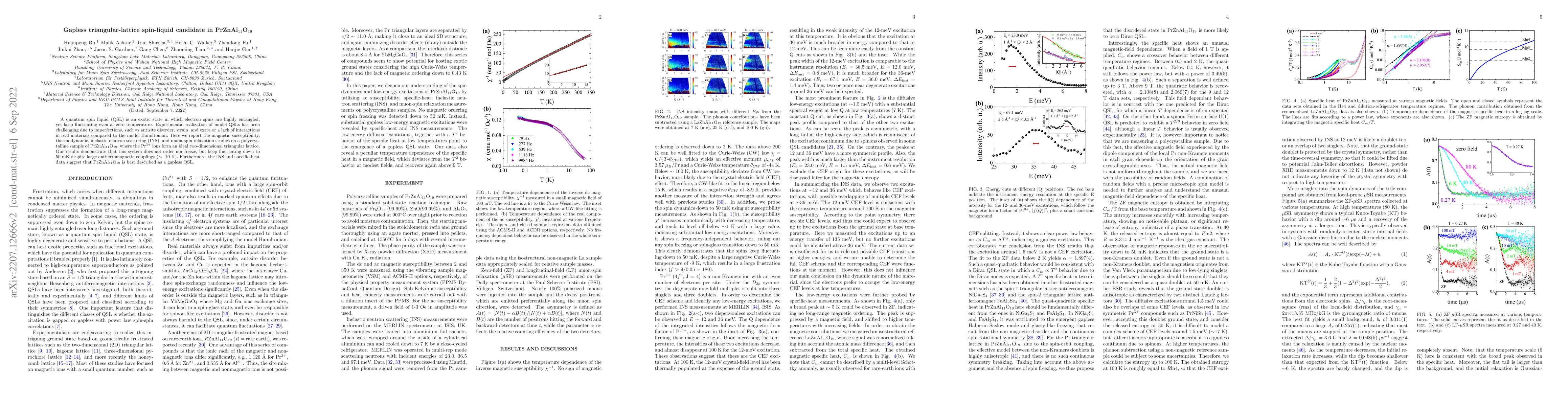 Thumbnail for Gapless triangular-lattice spin-liquid candidate in
  PrZnAl$_{11}$O$_{19}$