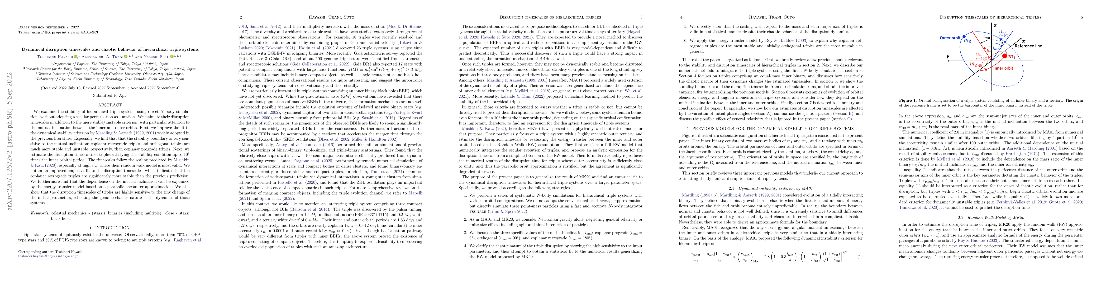 Thumbnail for Dynamical disruption timescales and chaotic behavior of hierarchical
  triple systems
