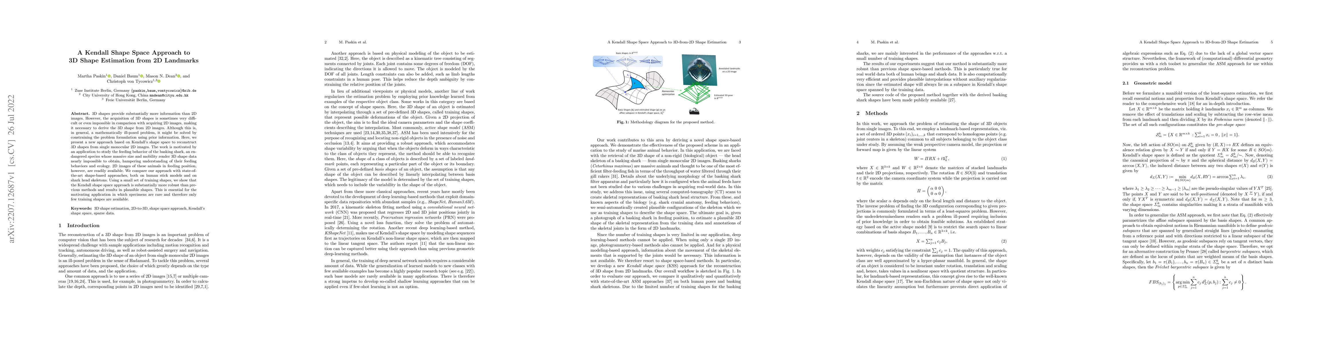 Thumbnail for A Kendall Shape Space Approach to 3D Shape Estimation from 2D Landmarks