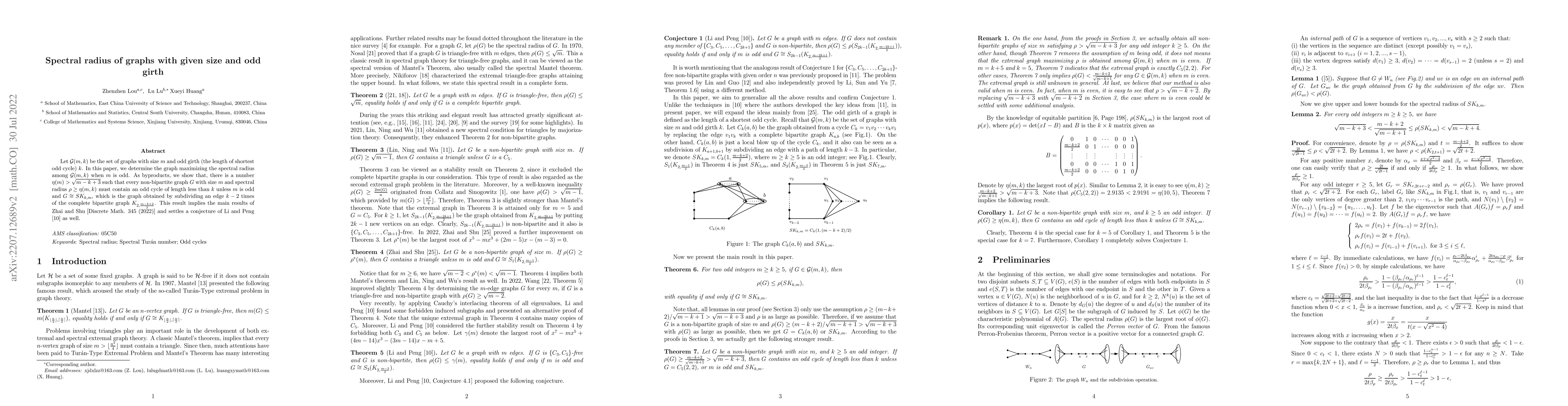 Thumbnail for Spectral radius of graphs with given size and odd girth