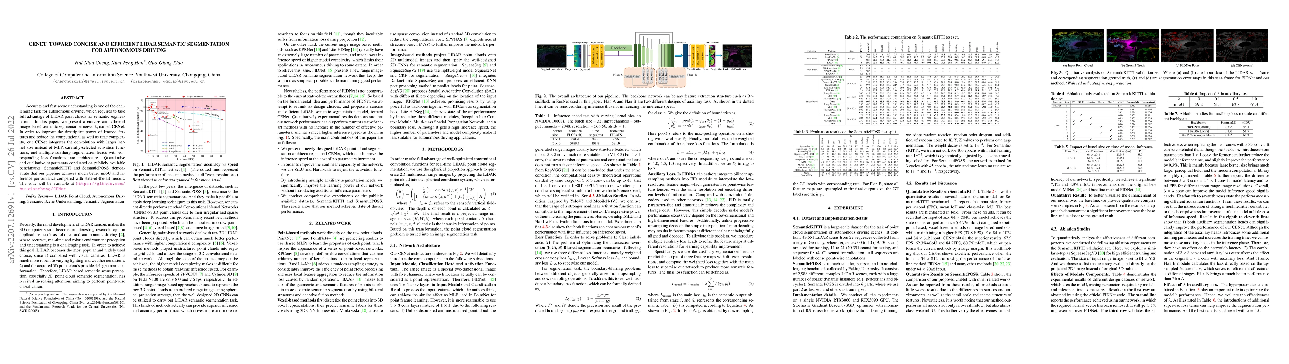 Thumbnail for CENet: Toward Concise and Efficient LiDAR Semantic Segmentation for
  Autonomous Driving