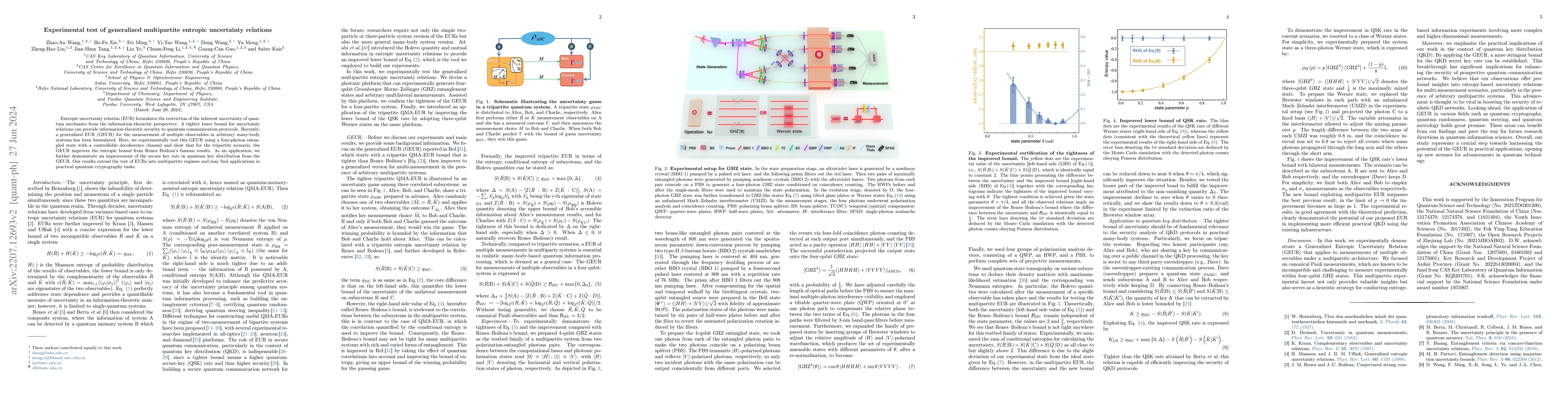 Thumbnail for Experimental test of generalized multipartite entropic uncertainty
  relations