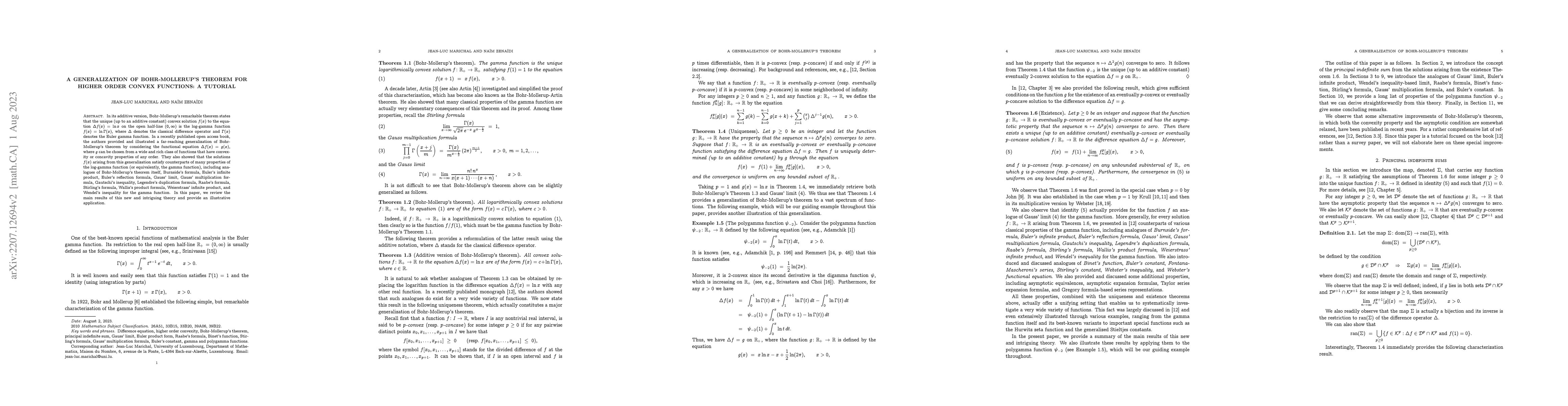 Thumbnail for A generalization of Bohr-Mollerup's theorem for higher order convex
  functions: a tutorial