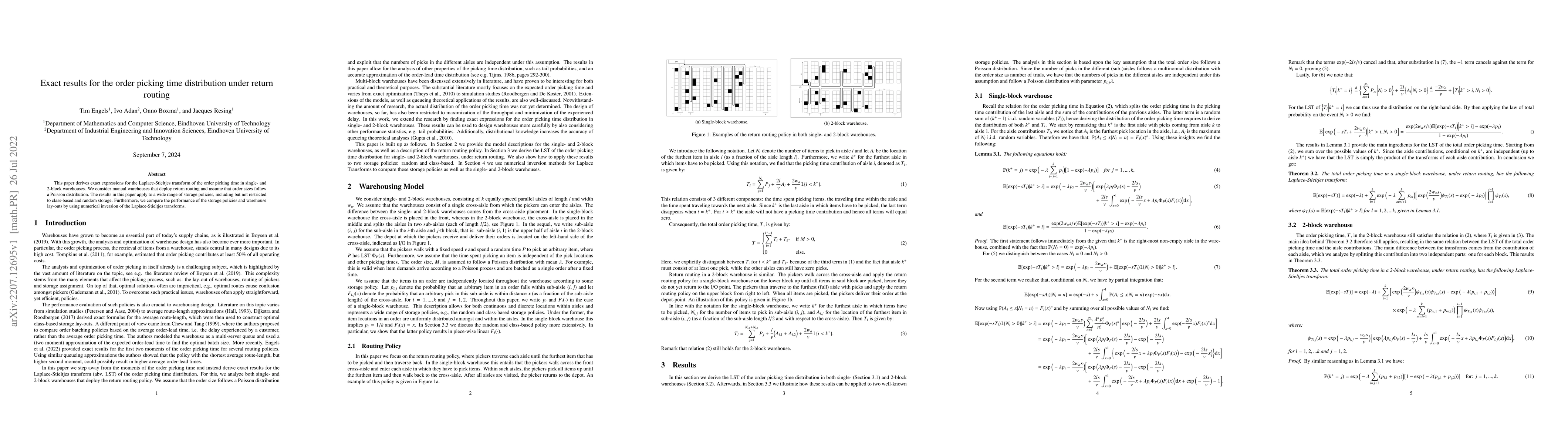 Thumbnail for Exact results for the order picking time distribution under return
  routing