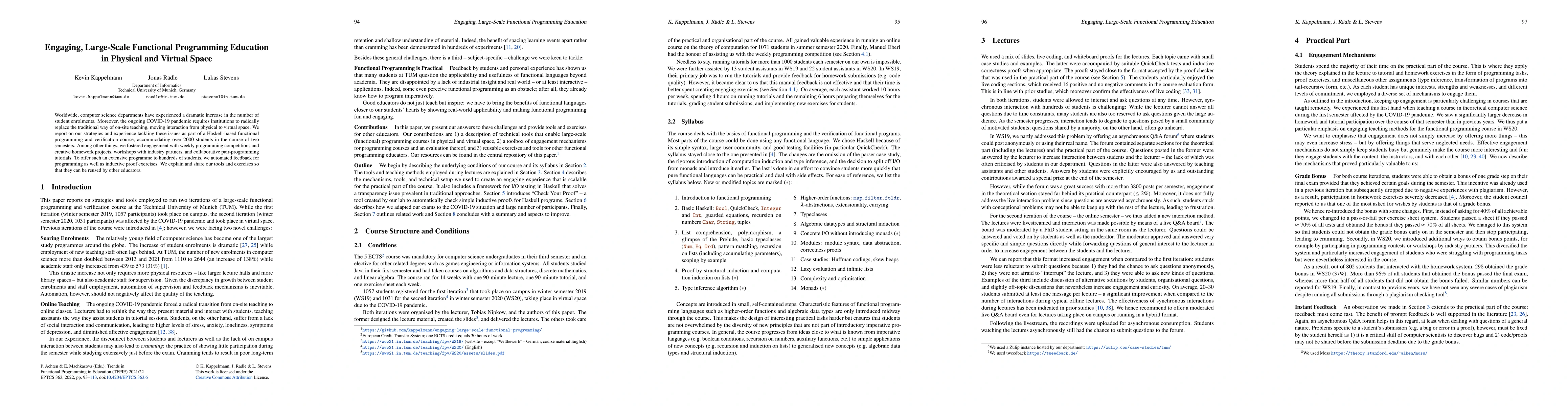 Thumbnail for Engaging, Large-Scale Functional Programming Education in Physical and
  Virtual Space