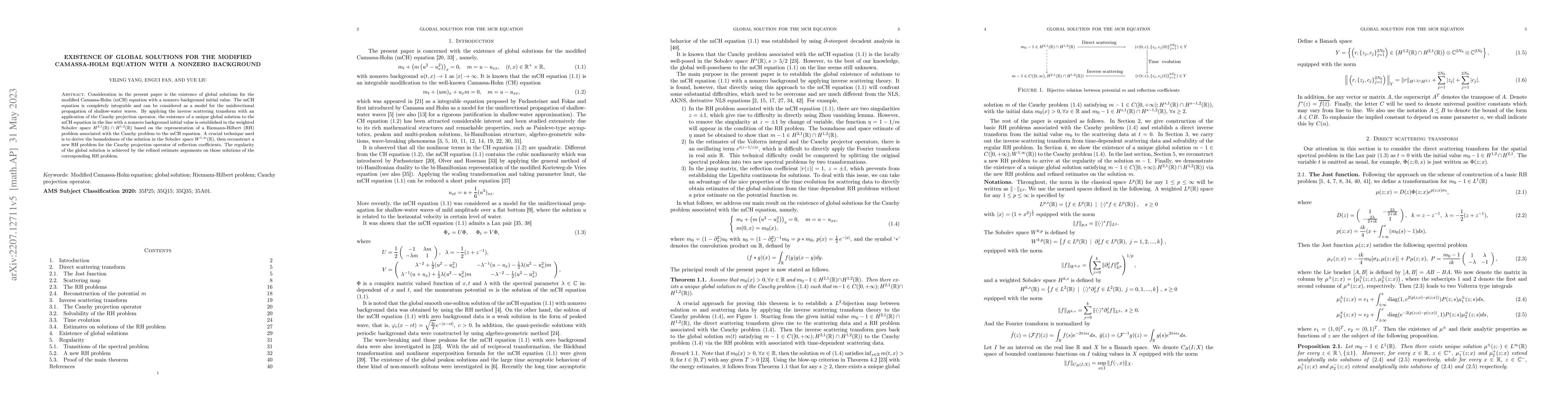 Thumbnail for Existence of global solutions for the modified Camassa-Holm equation
  with a nonzero background