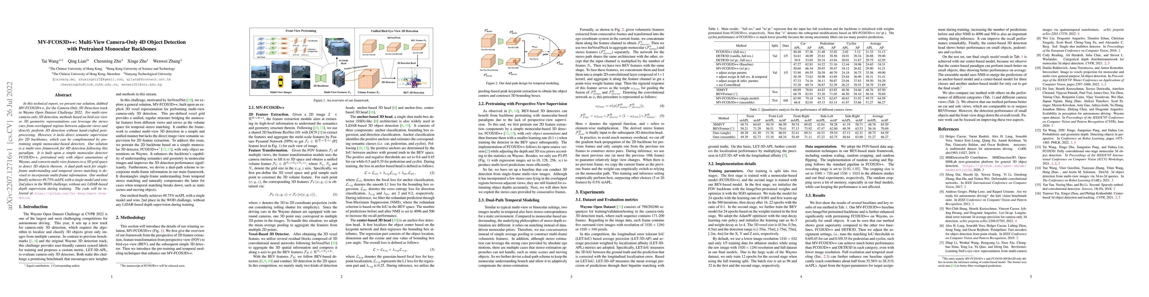 Thumbnail for MV-FCOS3D++: Multi-View Camera-Only 4D Object Detection with Pretrained
  Monocular Backbones