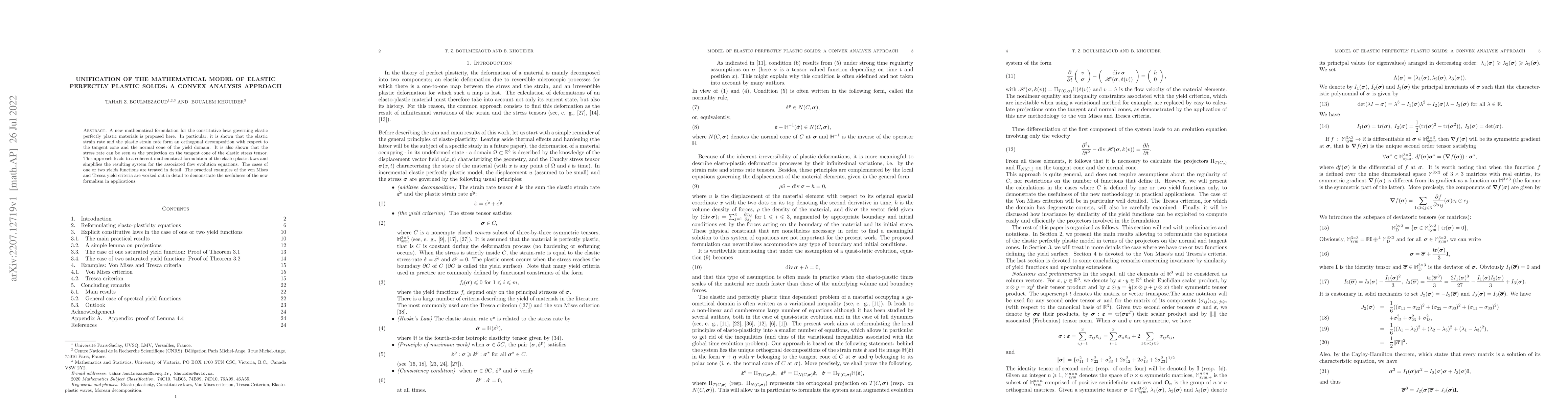 Thumbnail for Unification of the mathematical model of elastic perfectly plastic
  solids: a convex analysis approach
