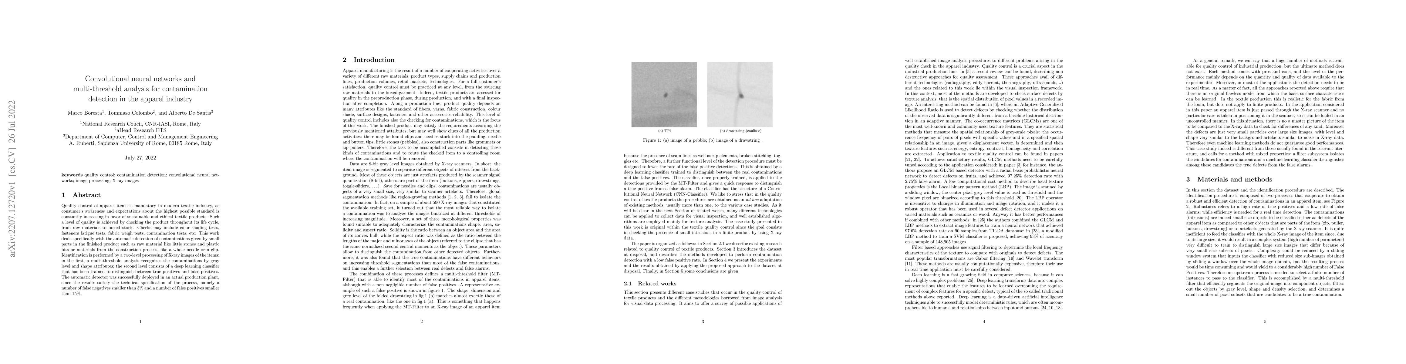 Thumbnail for Convolutional neural networks and multi-threshold analysis for
  contamination detection in the apparel industry