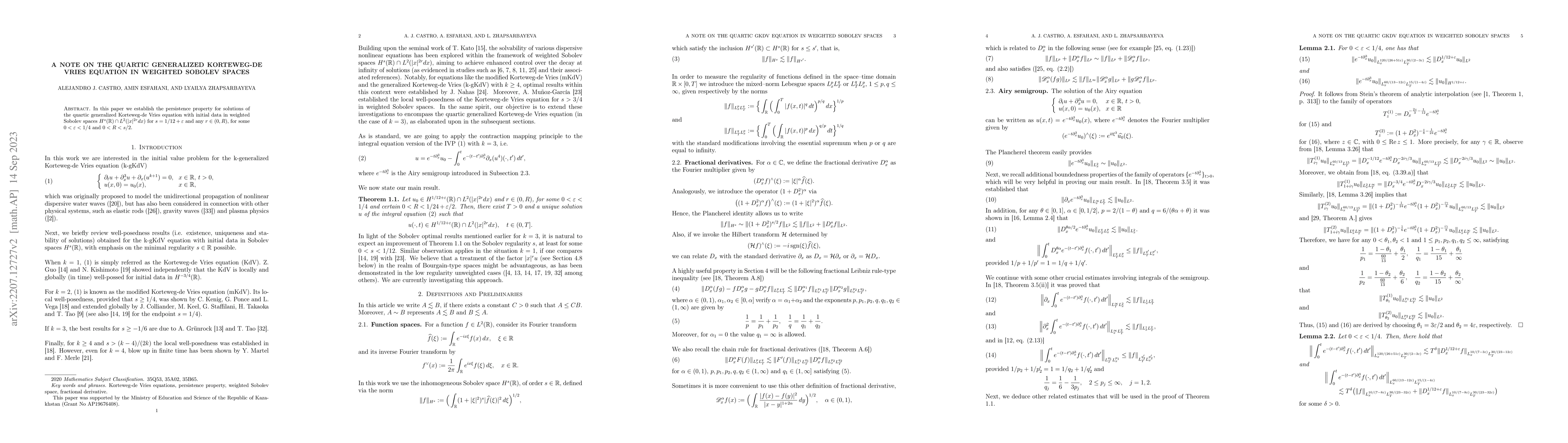 Thumbnail for A note on the quartic generalized Korteweg-de Vries equation in weighted
  Sobolev spaces