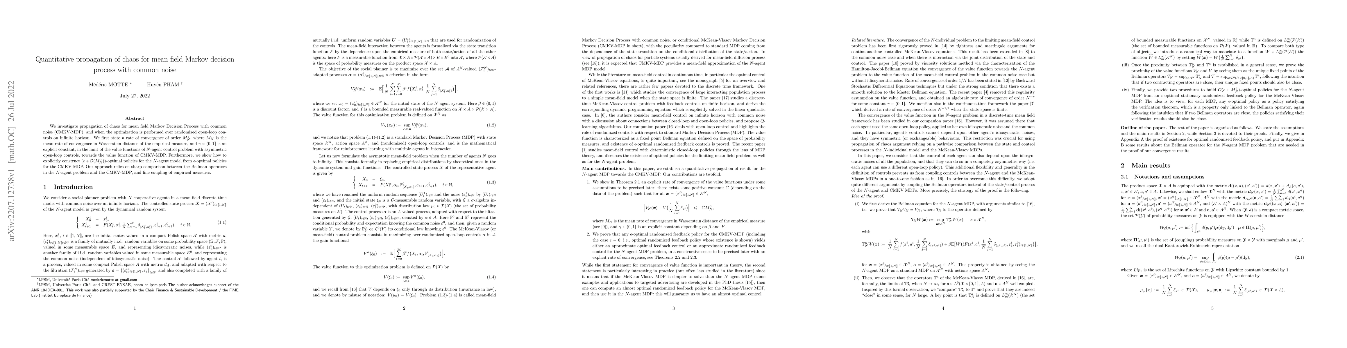Thumbnail for Quantitative propagation of chaos for mean field Markov decision process
  with common noise