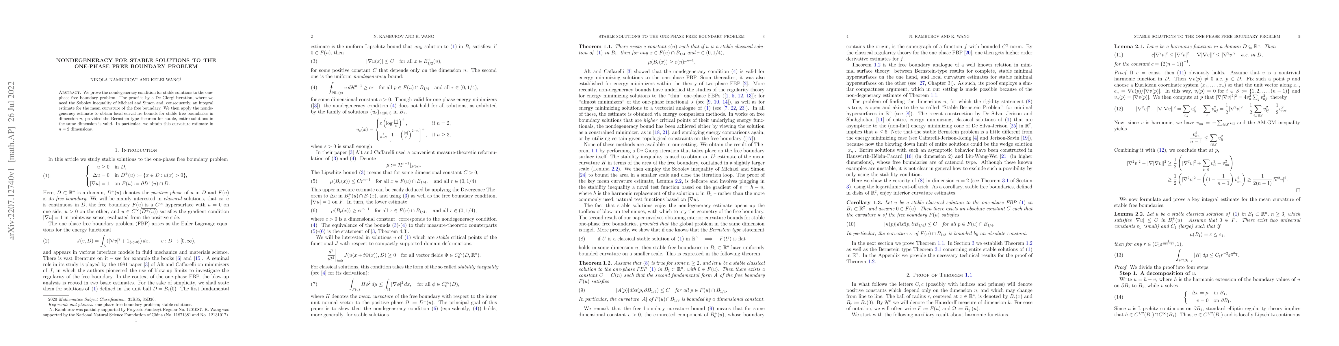 Thumbnail for Nondegeneracy for stable solutions to the one-phase free boundary
  problem