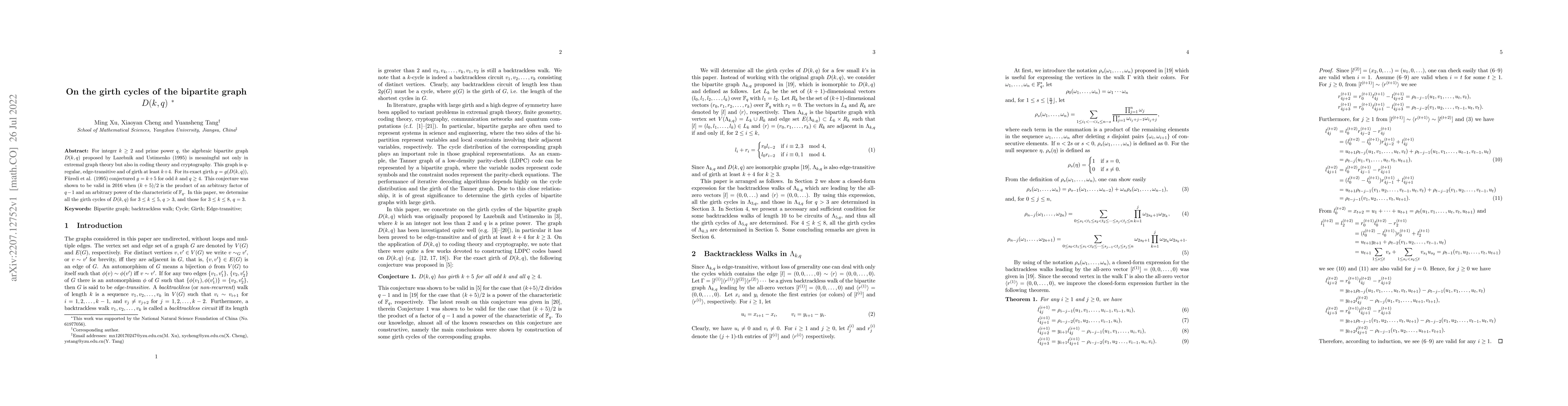 Thumbnail for On the girth cycles of the bipartite graph $D(k,q)$