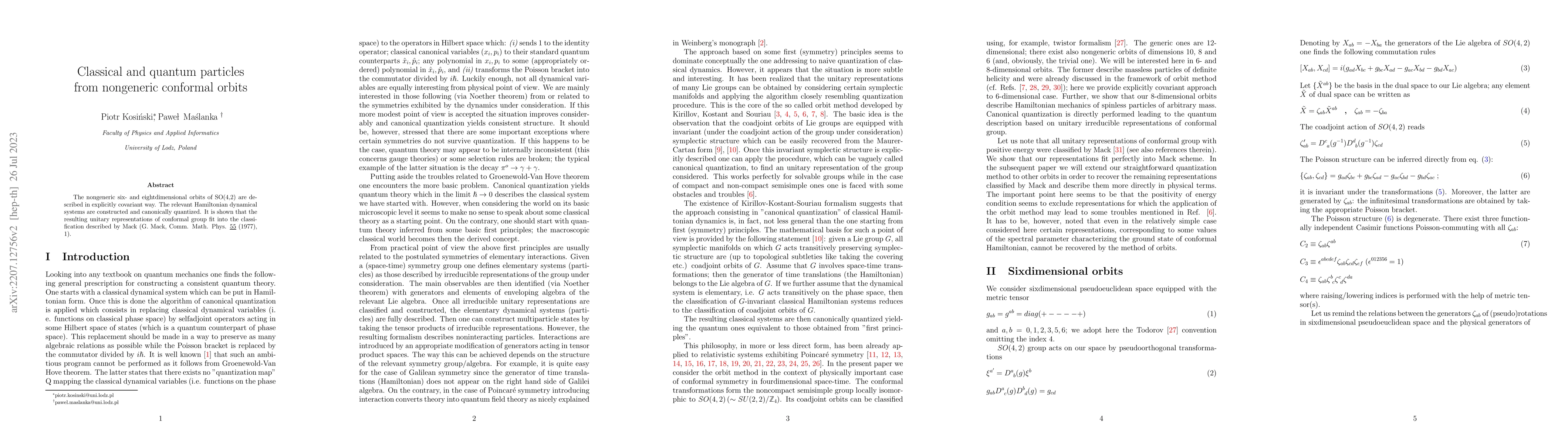 Thumbnail for Classical and quantum particles from nongeneric conformal orbits