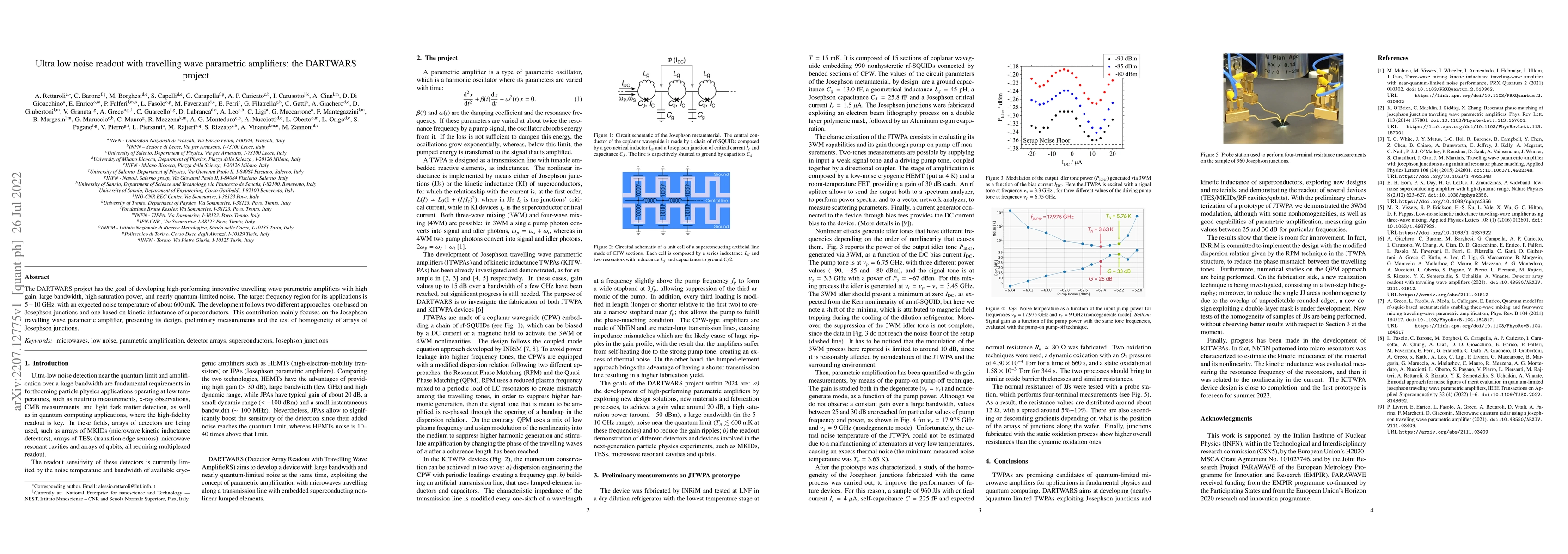 Thumbnail for Ultra low noise readout with travelling wave parametric amplifiers: the
  DARTWARS project
