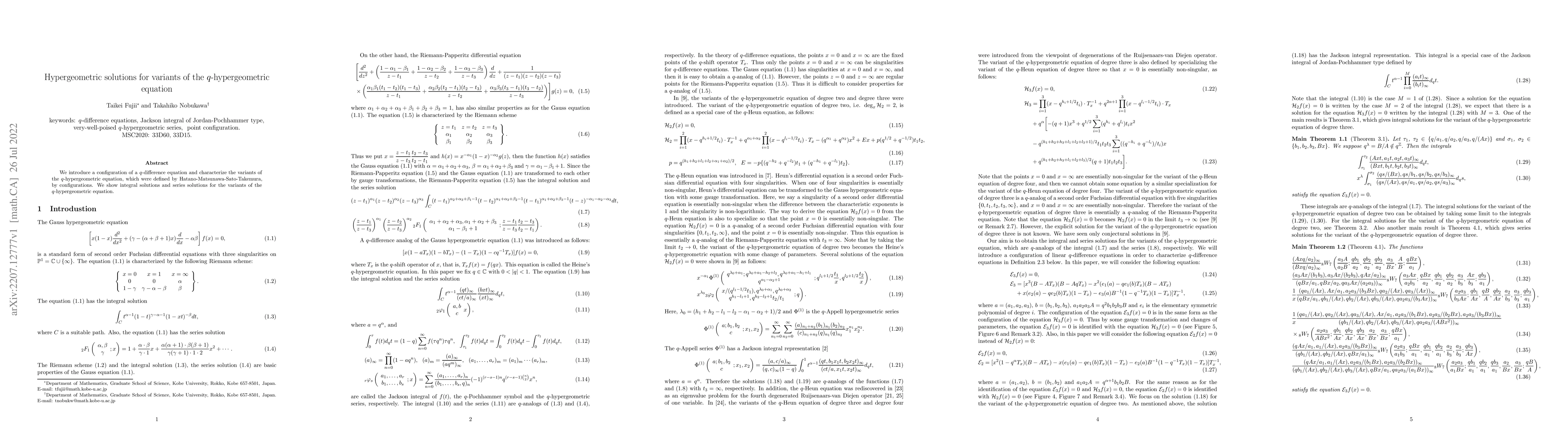Thumbnail for Hypergeometric solutions for variants of the $q$-hypergeometric equation