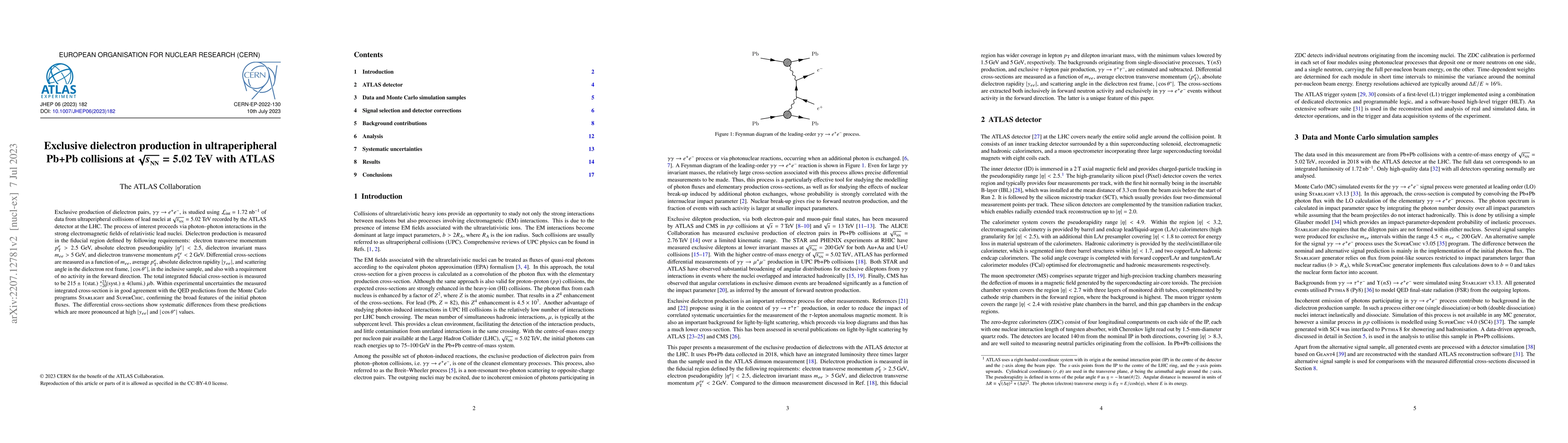 Thumbnail for Exclusive dielectron production in ultraperipheral Pb+Pb collisions at
  $\sqrt{s_{_\text{NN}}} = 5.02$ TeV with ATLAS