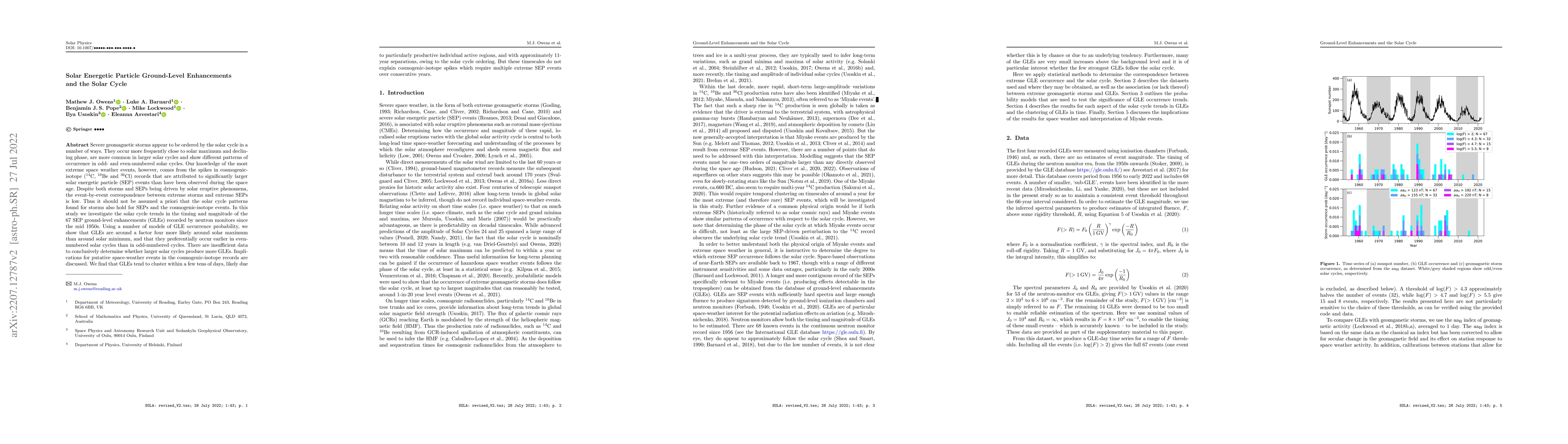 Thumbnail for Solar Energetic Particle Ground-Level Enhancements and the Solar Cycle