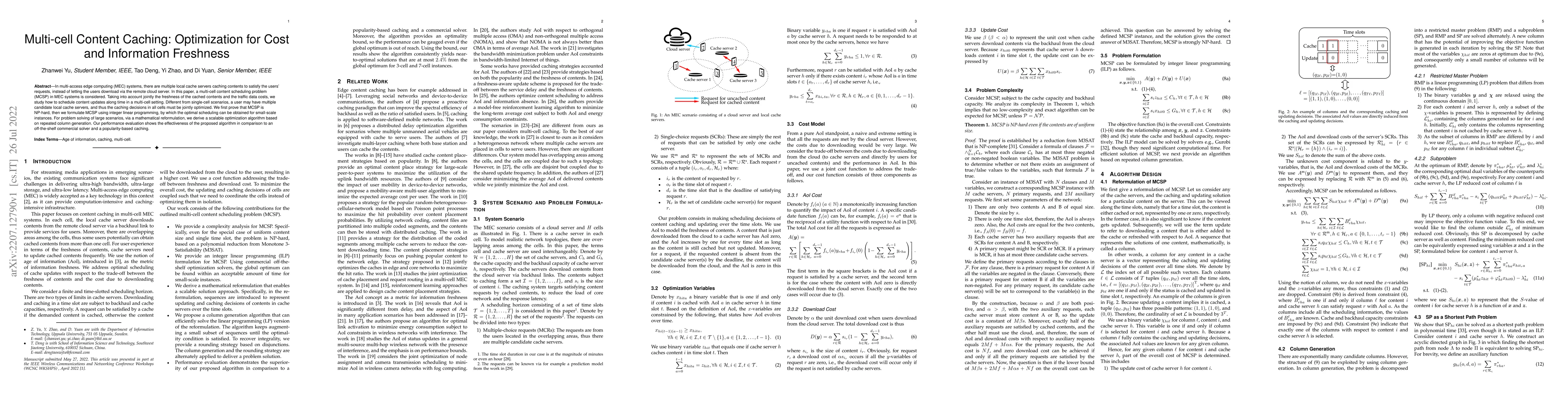 Thumbnail for Multi-cell Content Caching: Optimization for Cost and Information
  Freshness