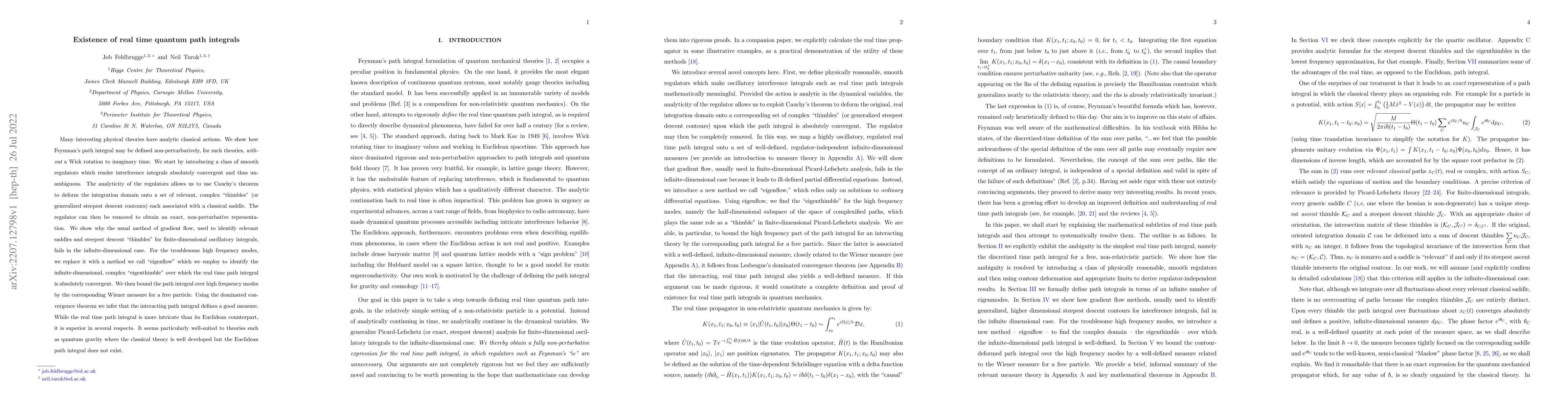 Thumbnail for Existence of real time quantum path integrals