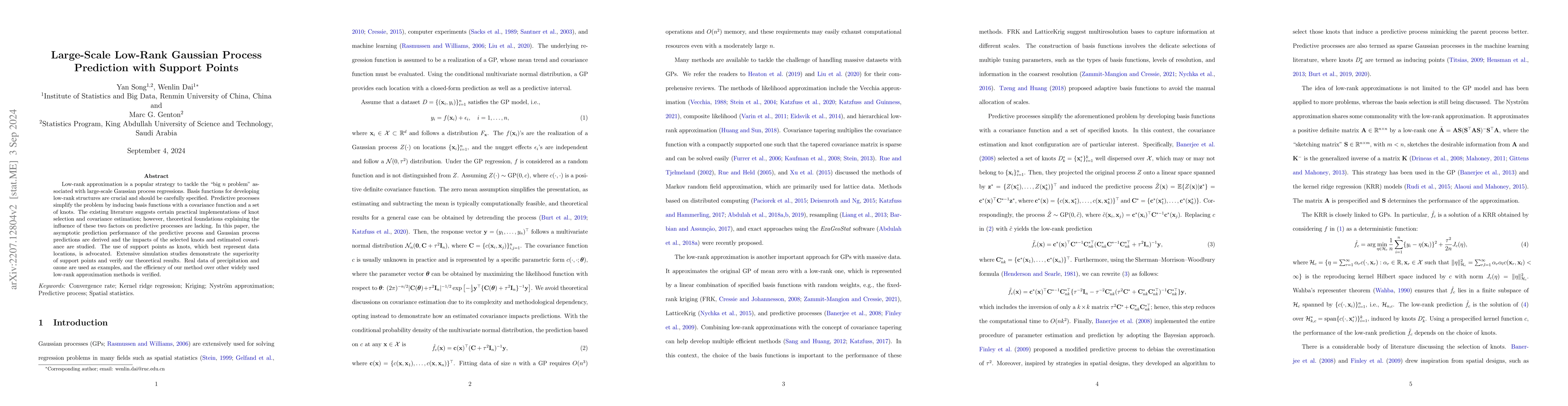 Thumbnail for Large-Scale Low-Rank Gaussian Process Prediction with Support Points