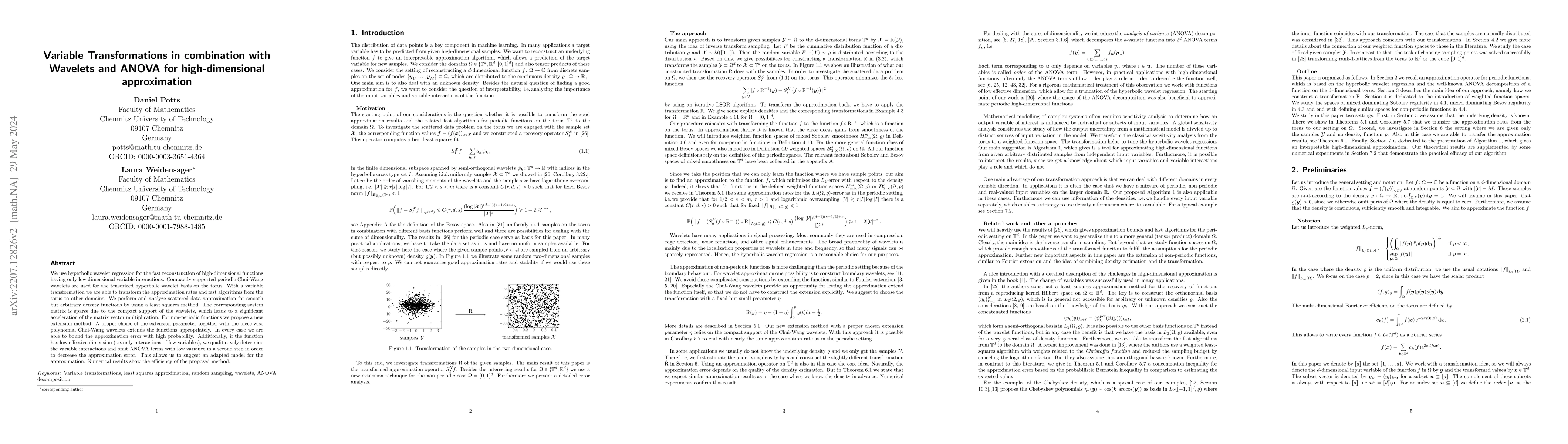 Thumbnail for Variable Transformations in combination with Wavelets and ANOVA for
  high-dimensional approximation