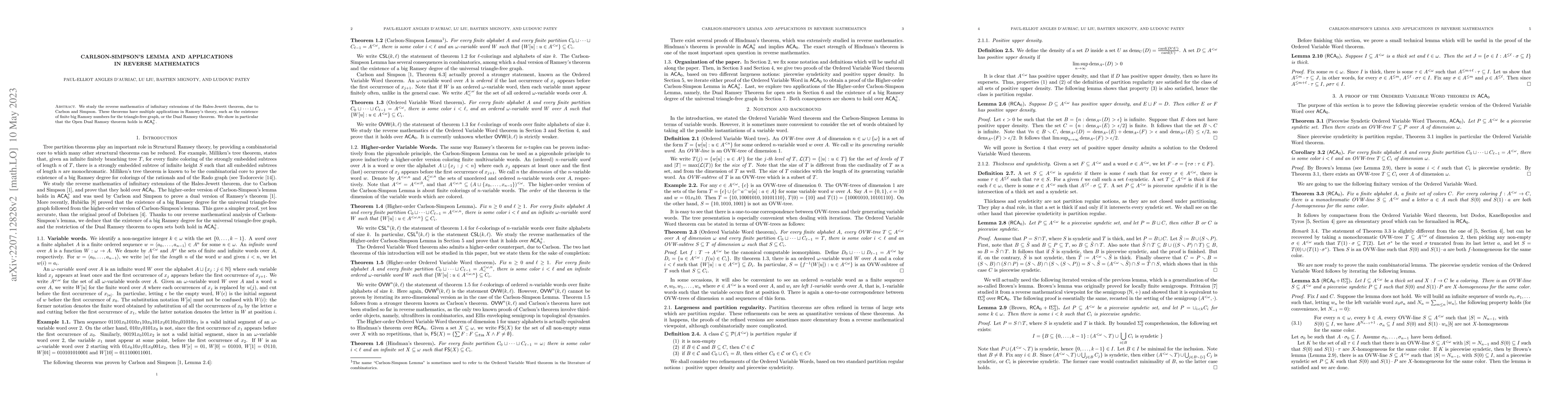 Thumbnail for Carlson-Simpson's lemma and applications in reverse mathematics