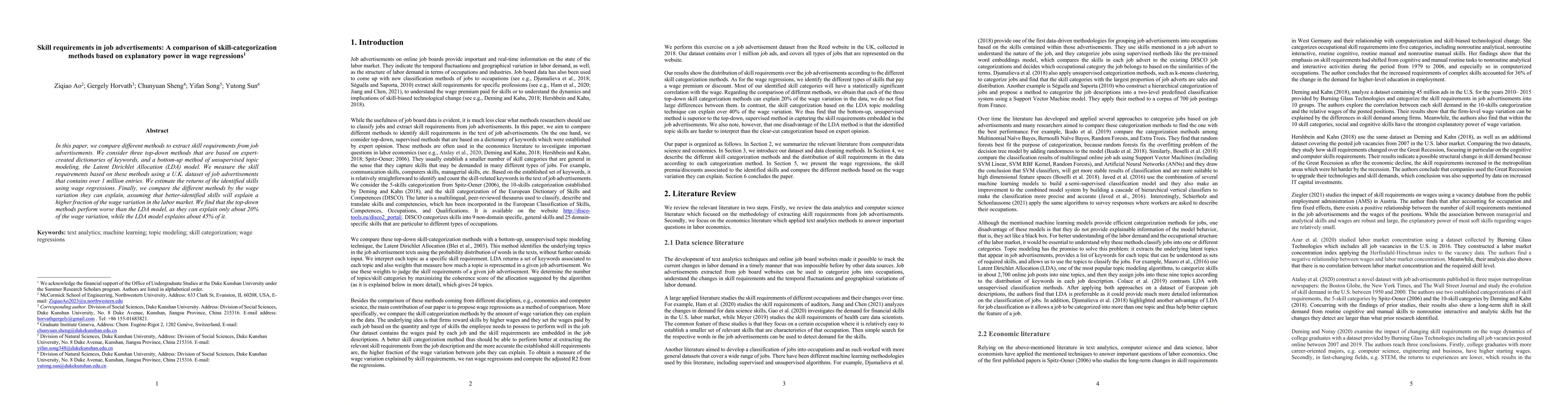 Thumbnail for Skill requirements in job advertisements: A comparison of
  skill-categorization methods based on explanatory power in wage regressions