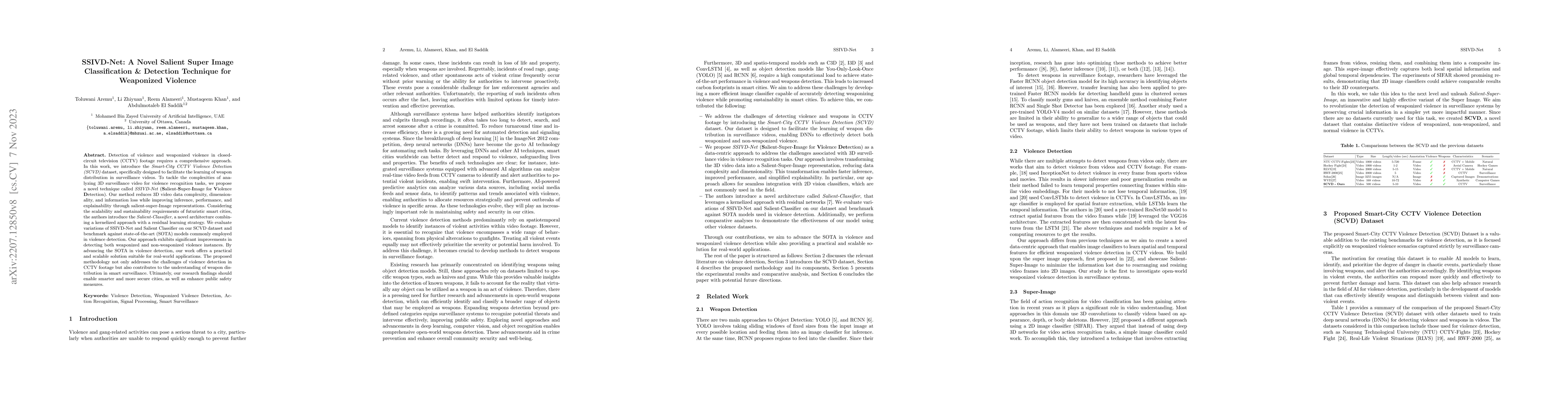 Thumbnail for SSIVD-Net: A Novel Salient Super Image Classification & Detection
  Technique for Weaponized Violence