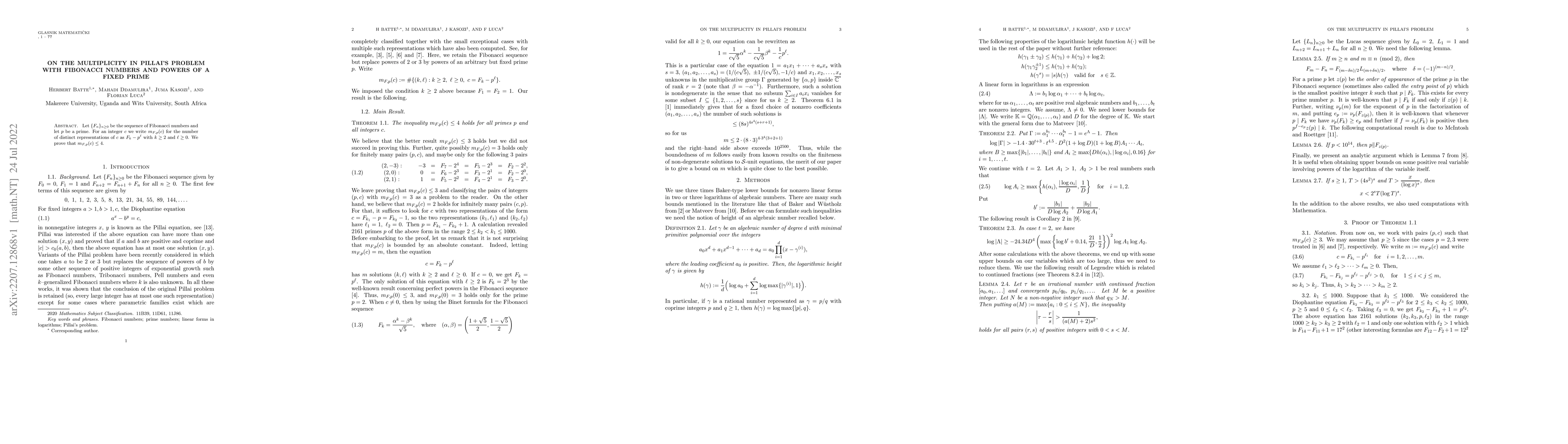 Thumbnail for On the multiplicity in Pillai's problem with Fibonacci numbers and
  powers of a fixed prime