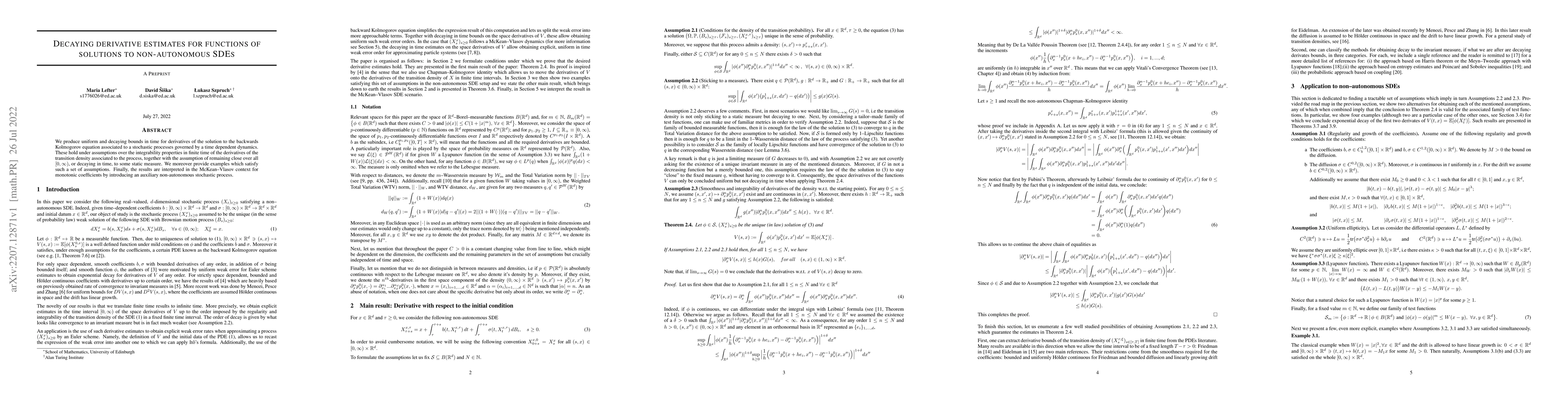 Thumbnail for Decaying derivative estimates for functions of solutions to
  non-autonomous SDEs