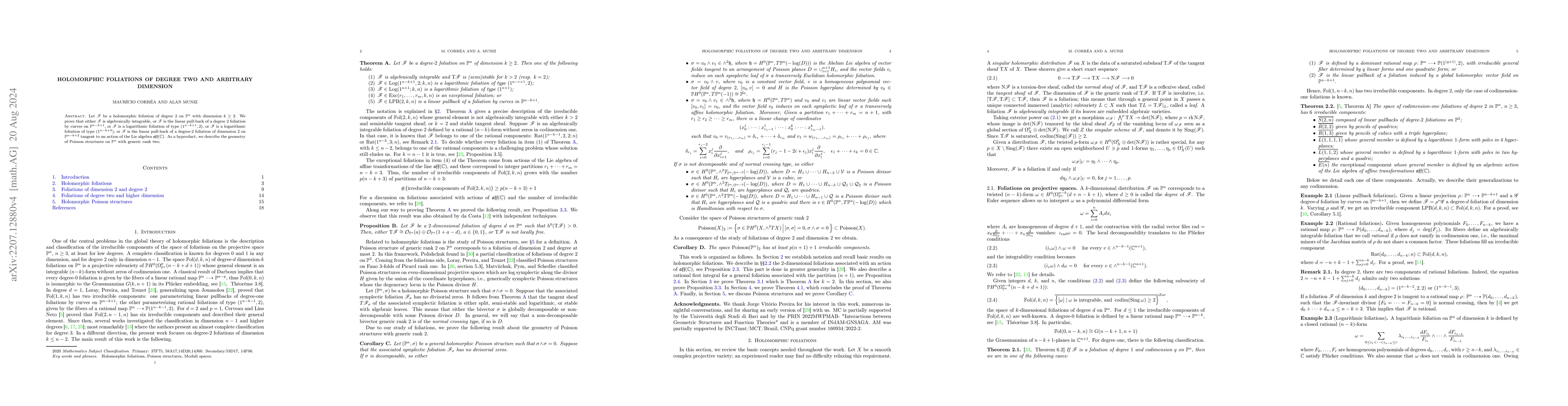 Thumbnail for Holomorphic foliations of degree two and arbitrary dimension