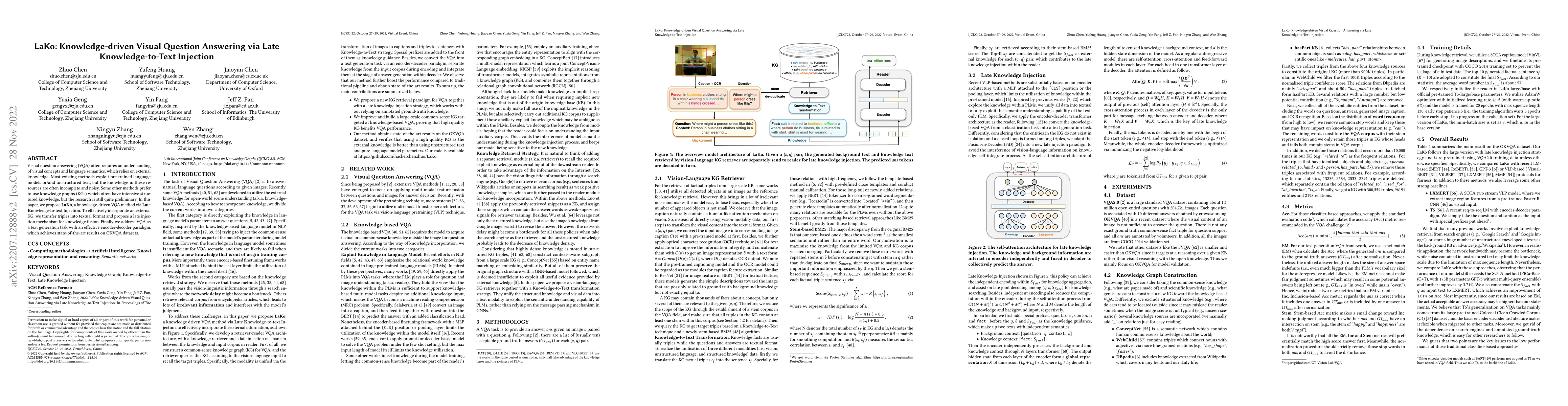 Thumbnail for LaKo: Knowledge-driven Visual Question Answering via Late
  Knowledge-to-Text Injection