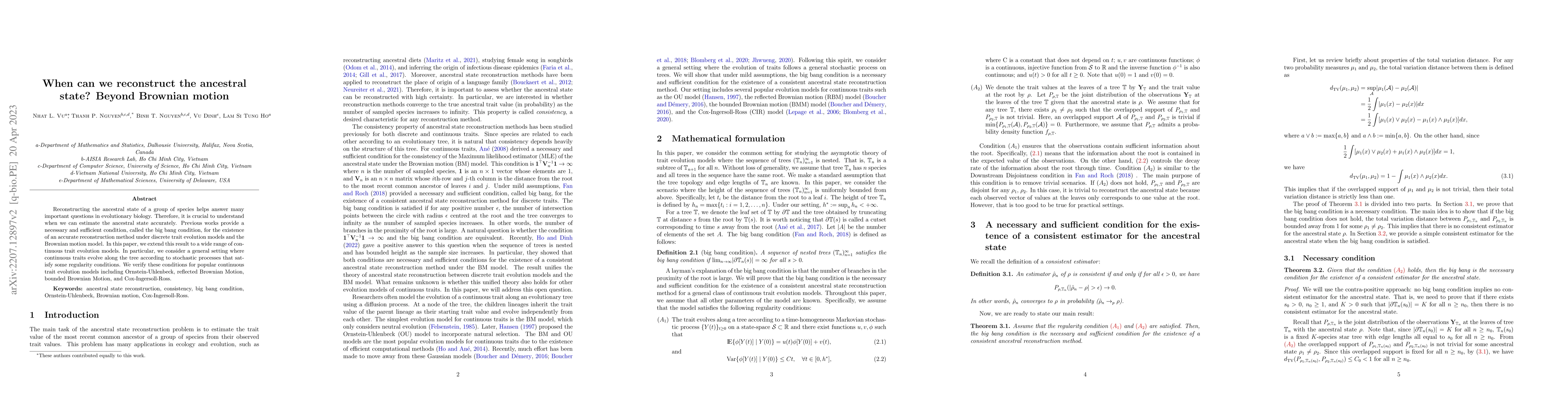Thumbnail for When can we reconstruct the ancestral state? Beyond Brownian motion