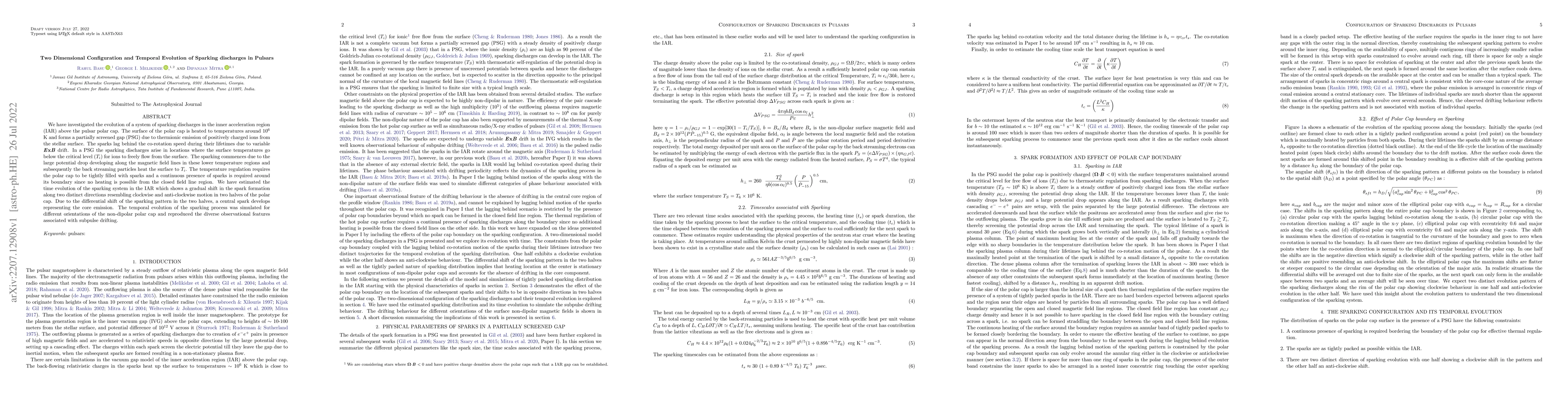 Thumbnail for Two Dimensional Configuration and Temporal Evolution of Sparking
  discharges in Pulsars