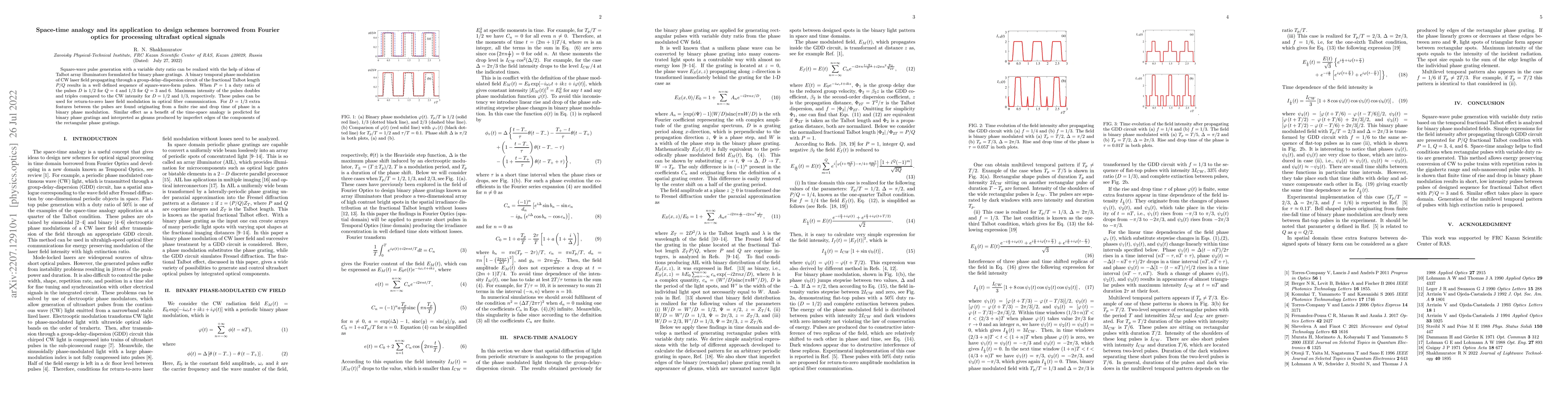 Thumbnail for Space-time analogy and its application to design schemes borrowed from
  Fourier optics for processing ultrafast optical signals