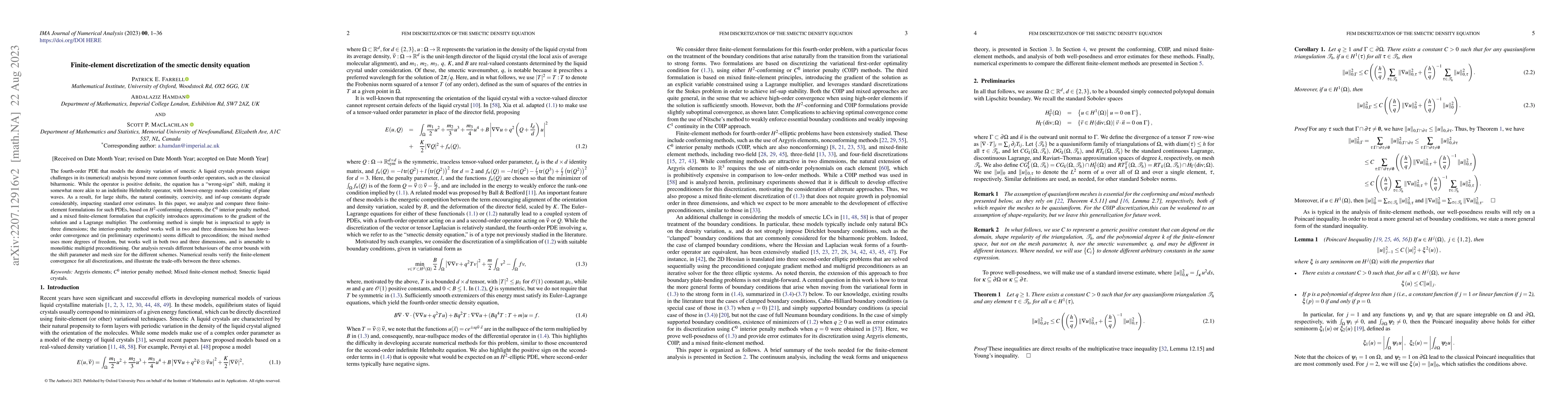 Thumbnail for Finite-element discretization of the smectic density equation