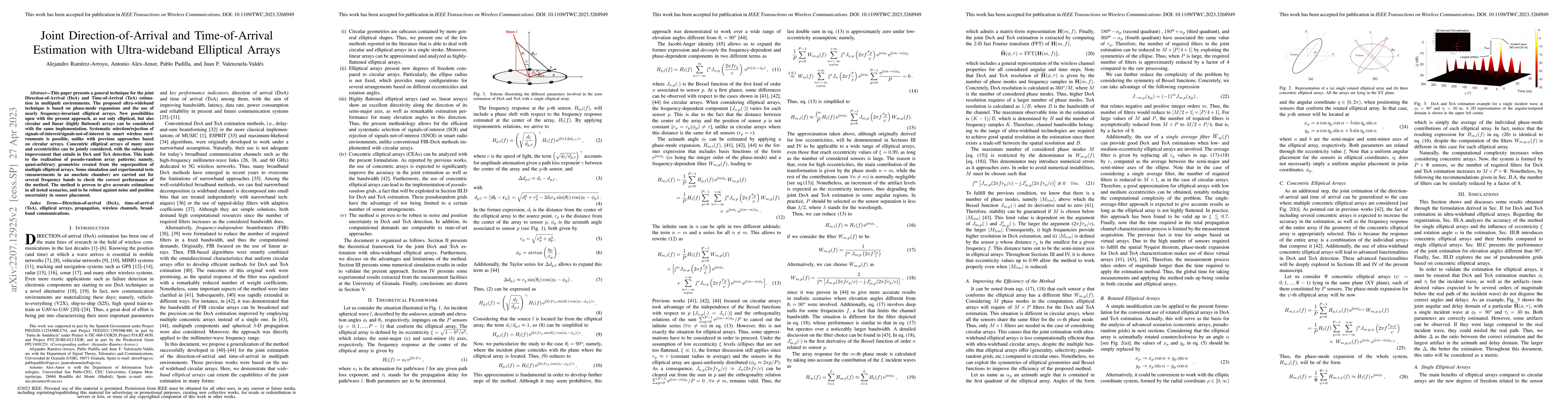 Thumbnail for Joint Direction-of-Arrival and Time-of-Arrival Estimation with
  Ultra-wideband Elliptical Arrays