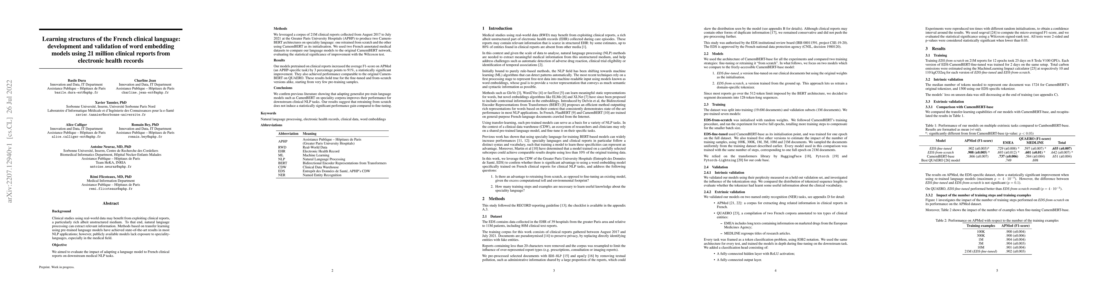 Thumbnail for Learning structures of the French clinical language:development and
  validation of word embedding models using 21 million clinical reports from
  electronic health records